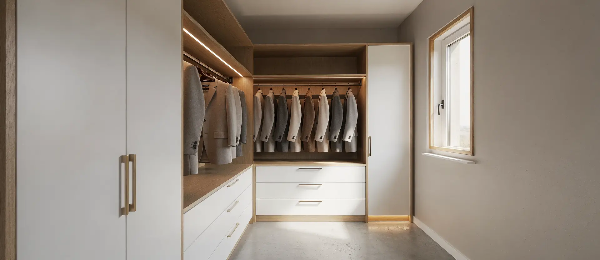 Walk-in mélamine compact avec éclairage DEL, illustration de référence — Atelier Multidécor