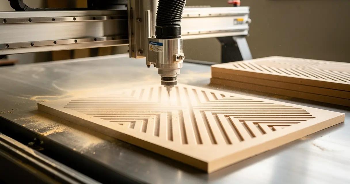 Usinage CNC d'une façade de porte à motif, illustration de référence