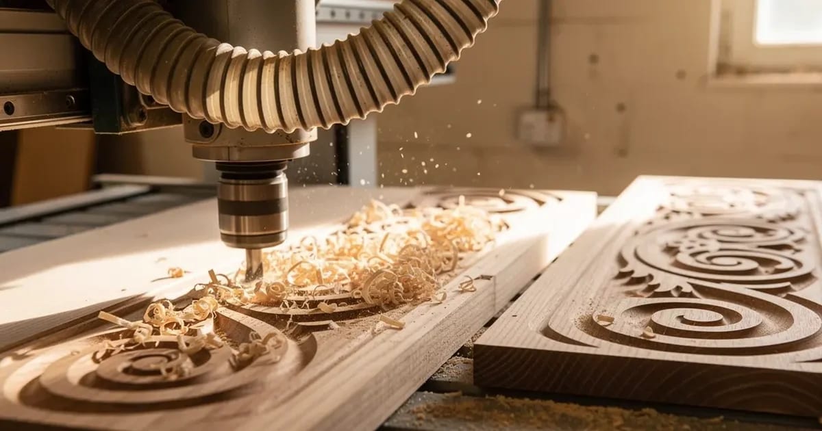 CNC cutting of a wooden sign panel, reference illustration